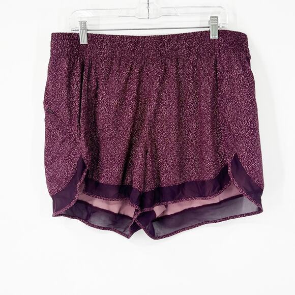 Athleta Printed Mesh Racer Run 4” Shorts in Purple - Picture 2 of 8